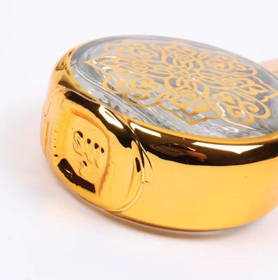 UV Engraving Empty Luxury Golden Glass 30ml Perfume Bottle With Clear Plastic Lid